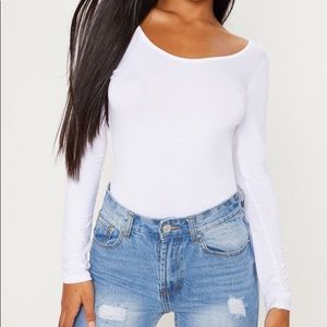 Basic White Scoop Back Long Sleeve Bodysuit